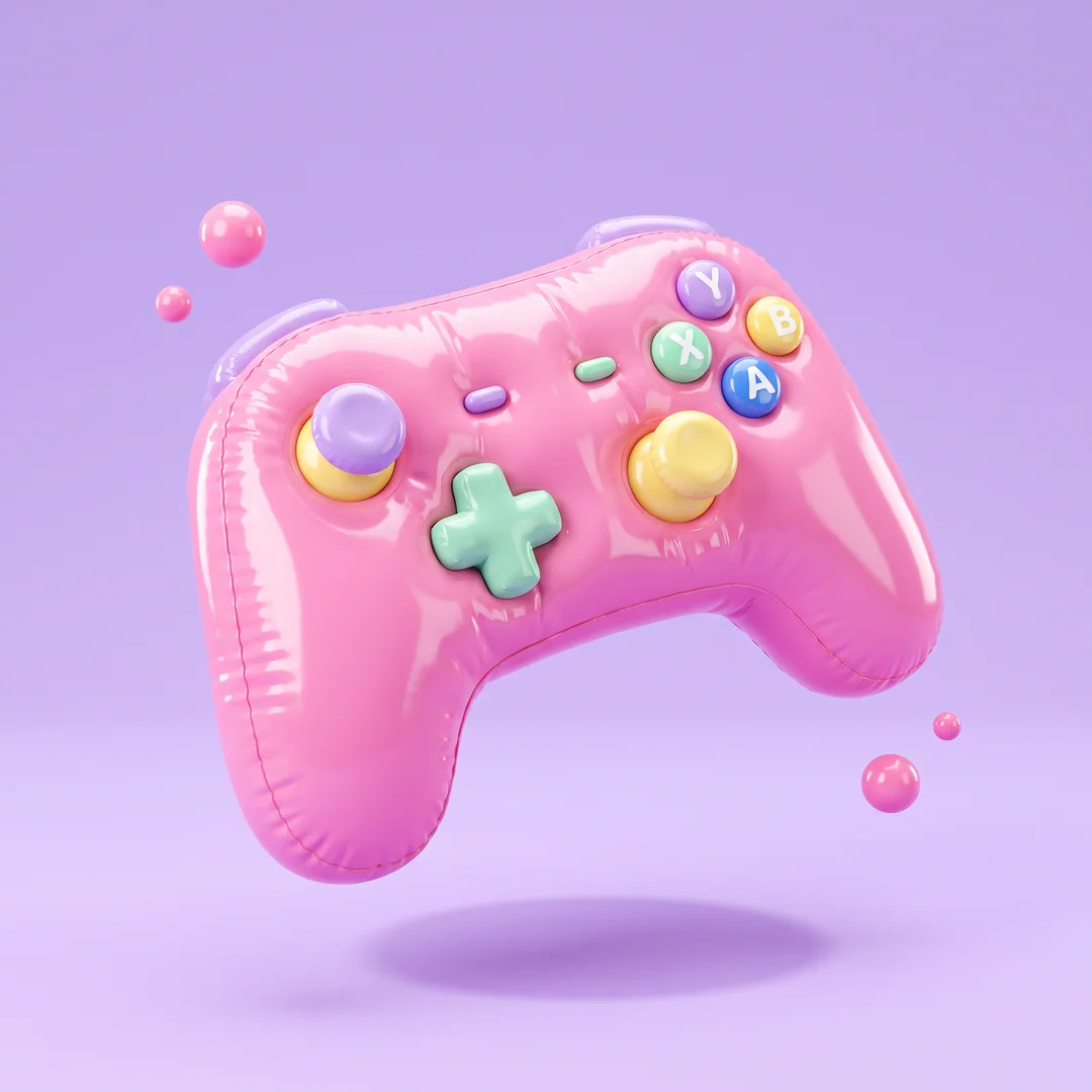 Une manette de jeu rose en suspension