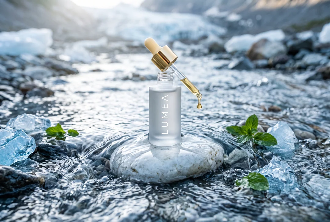 Un flacon de sérum sur la glace